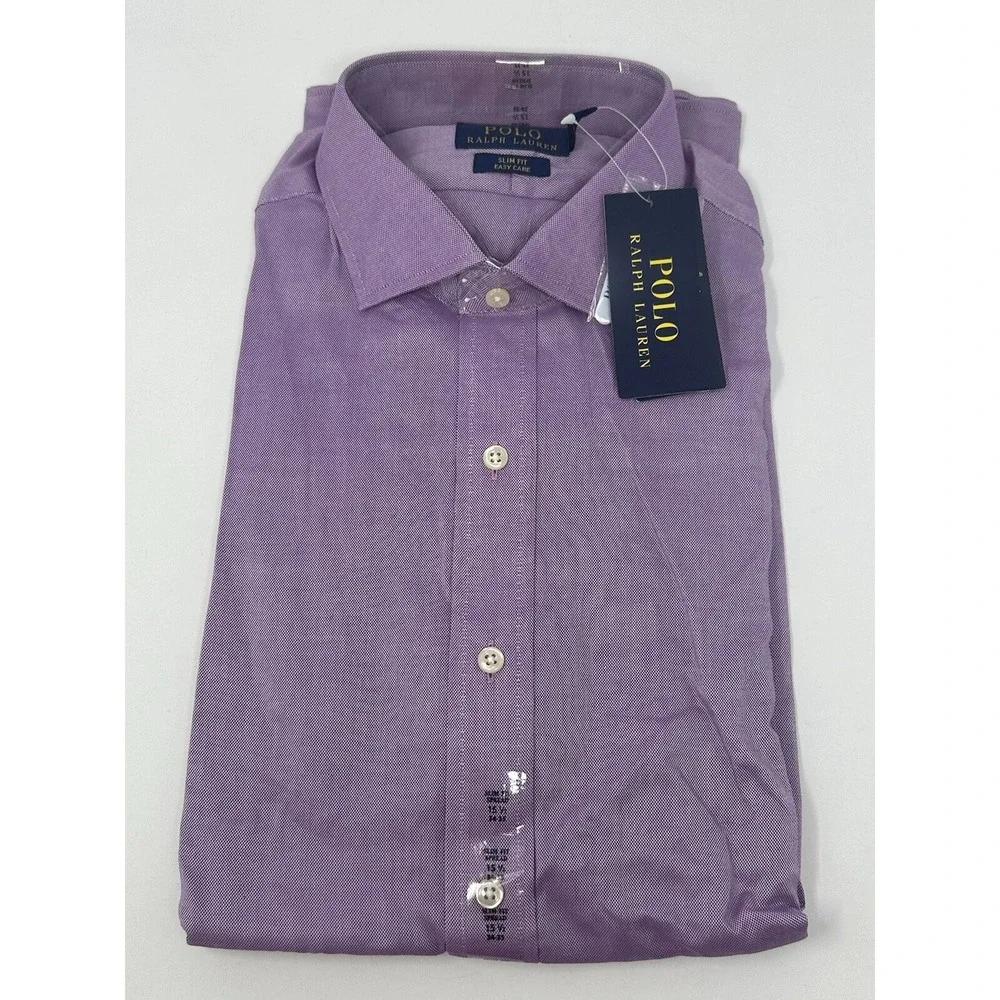 NWT Polo Ralph Lauren Purple Men's Slim Fit Easy Care Sz 17 34/35 Shirt X1